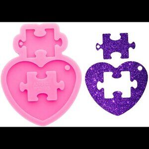 Super Glossy Heart Puzzle Keychain Silicone Mold with Hole for DIY Cake Decorati